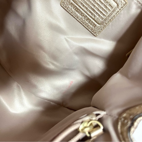 Coach Monogram Penelope Handbag Satchel Gold Leather Ivory Linen Signature C - Picture 15 of 16